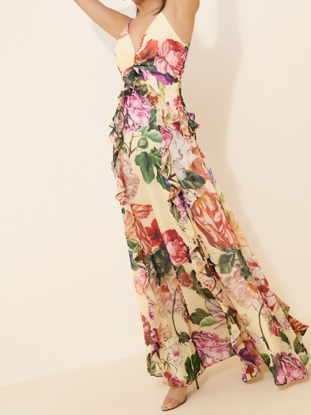 Dress the Population Jayden Ruffle Maxi Dress Size M
